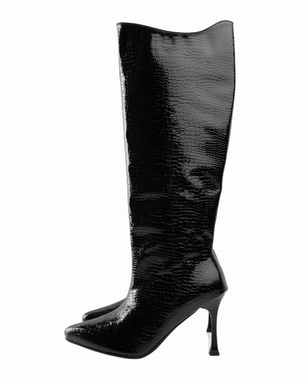 Bota alta croco y tacón puntilla