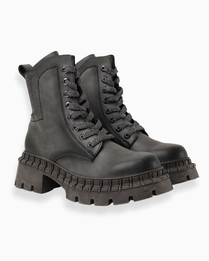 Botín gris tipo militar cordones