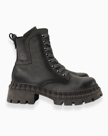 Botín gris tipo militar cordones