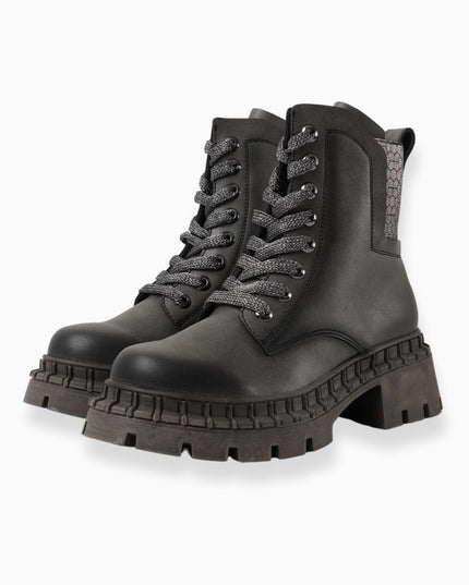 Botín gris tipo militar cordones