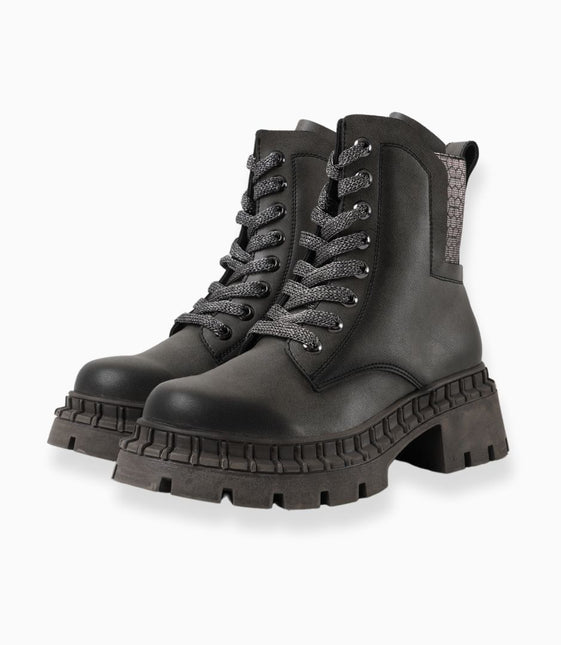 Botín gris tipo militar cordones