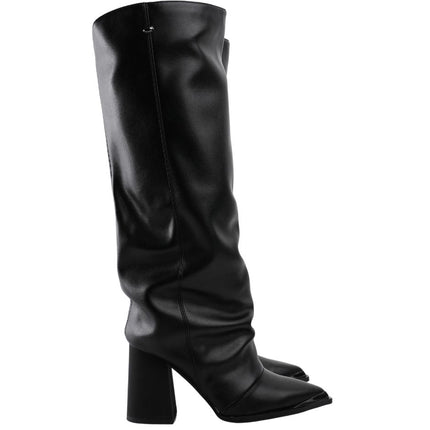 Bota larga negra de tacón y material suave