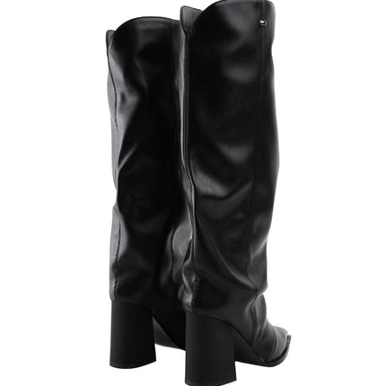Bota larga negra de tacón y material suave