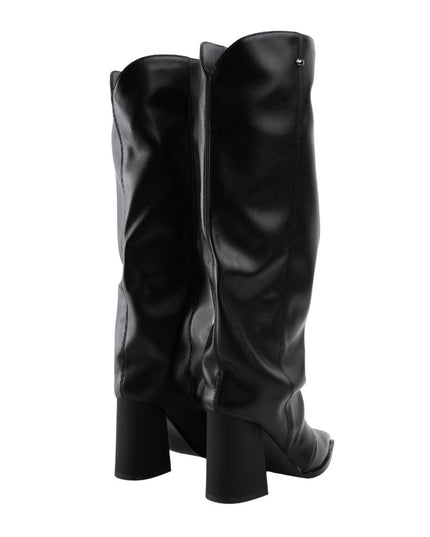 Bota alta negra tacón y material suave