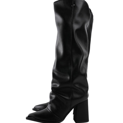 Bota larga negra de tacón y material suave