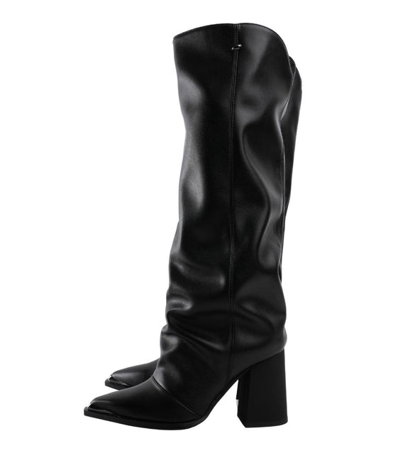 Bota larga negra de tacón y material suave
