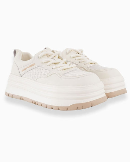 TENIS CREMA de Plataforma con Detalles en Malla