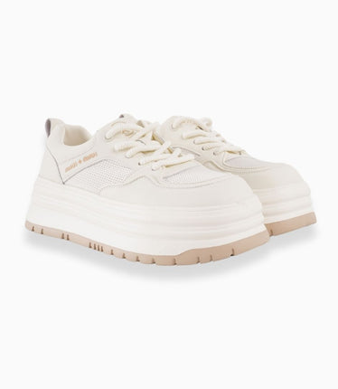 TENIS CREMA de Plataforma con Detalles en Malla
