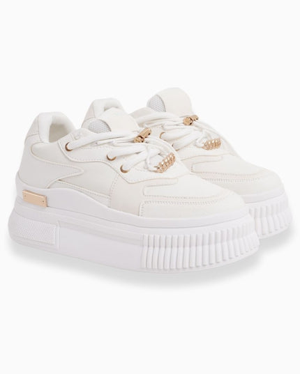 Tenis BLANCOS de Plataforma con Detalles Dorados