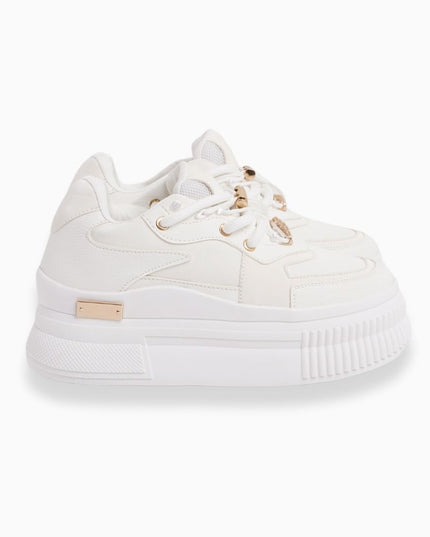 Tenis BLANCOS de Plataforma con Detalles Dorados