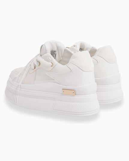 Tenis BLANCOS de Plataforma con Detalles Dorados