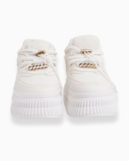 Tenis BLANCOS de Plataforma con Detalles Dorados