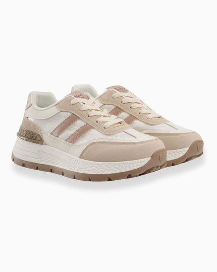 tenis kaki con líneas beige
