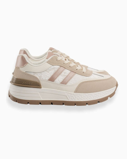 tenis kaki con líneas beige