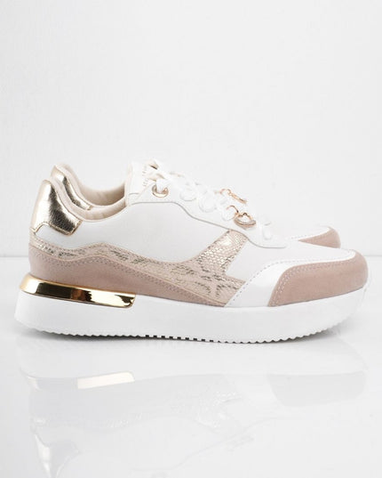 Tenis blancos con print y puntera beige