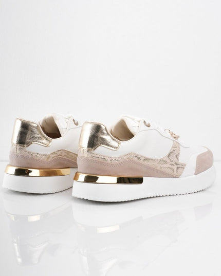 Tenis blancos con print y puntera beige