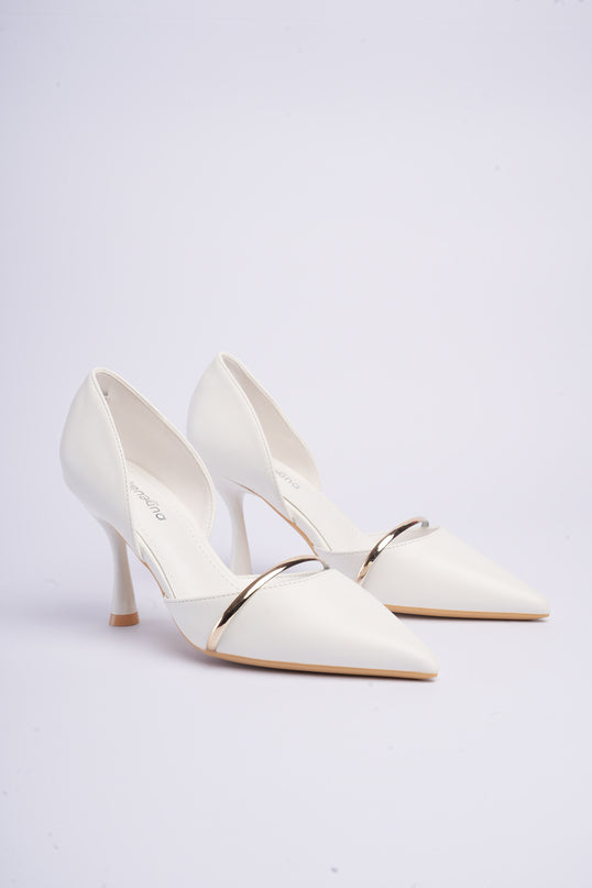 Tacones blancos altos con aplique dorado