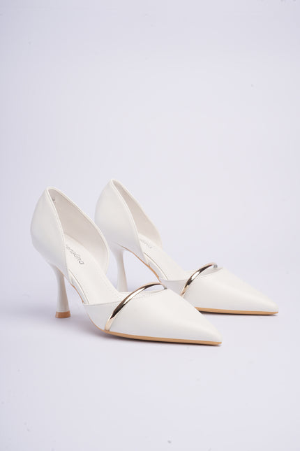 Tacones blancos altos con aplique dorado