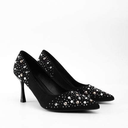 Tacones negros con apliques plata