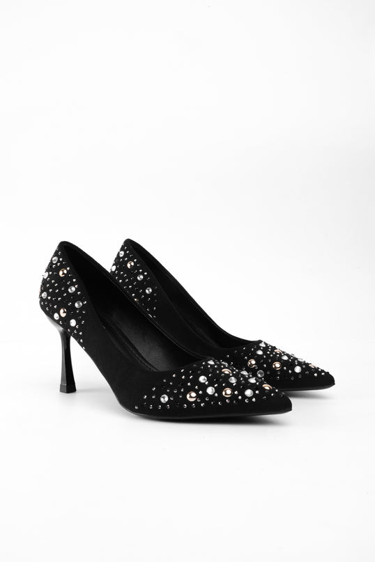 Tacones negros con apliques plata