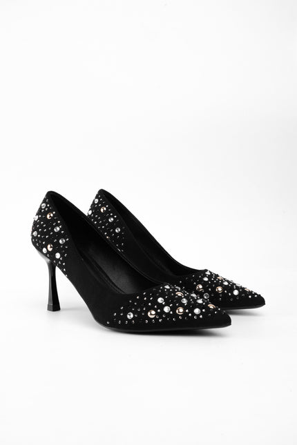 Tacones negros con apliques plata