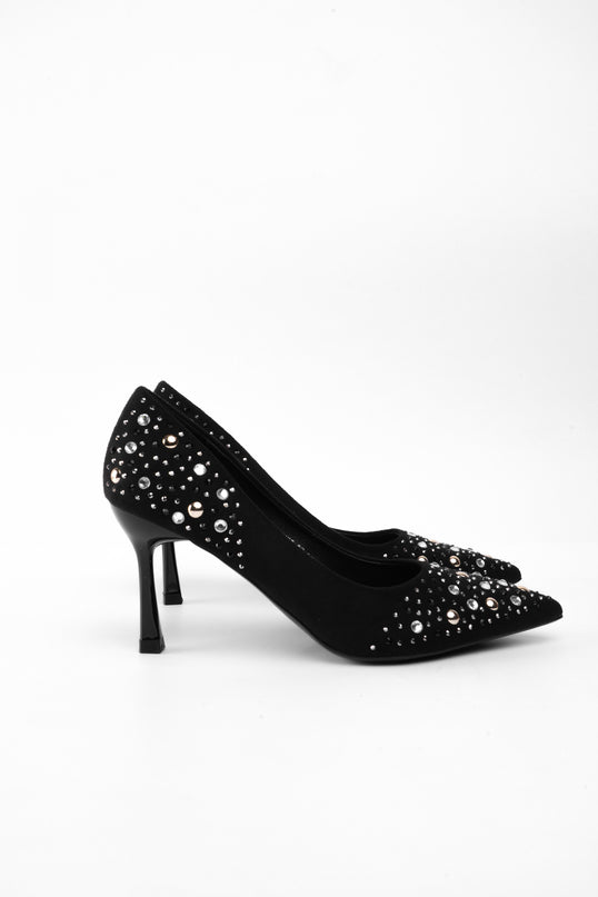 Tacones negros con apliques plata