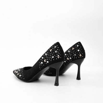 Tacones negros con apliques plata