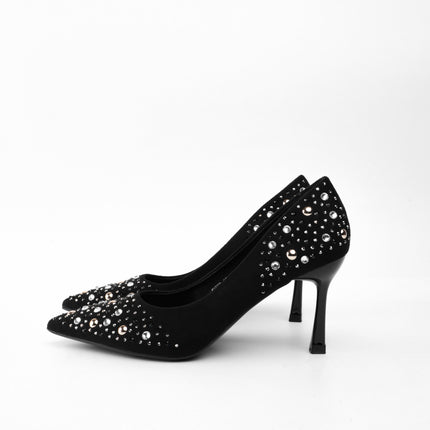 Tacones negros con apliques plata