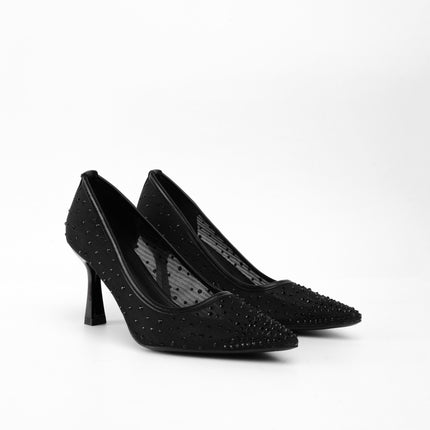Tacones negros transparentes con apliques