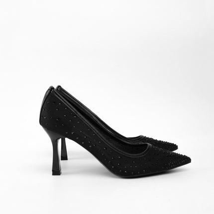 Tacones negros transparentes con apliques