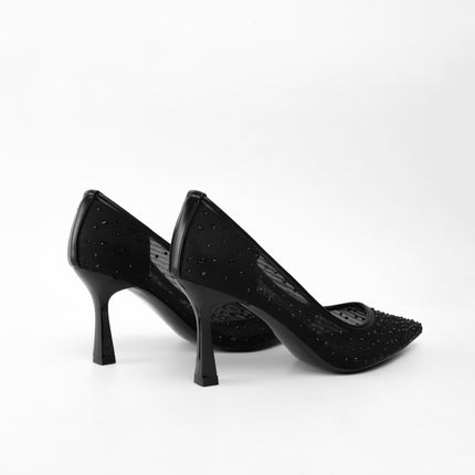 Tacones negros transparentes con apliques
