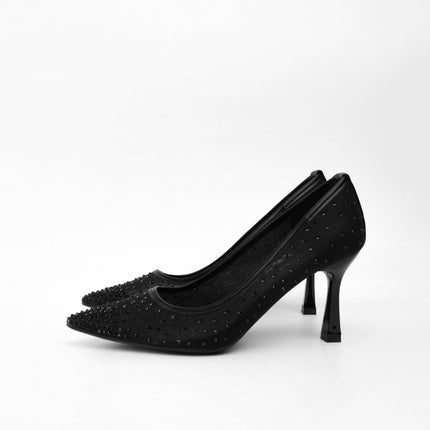 Tacones negros transparentes con apliques