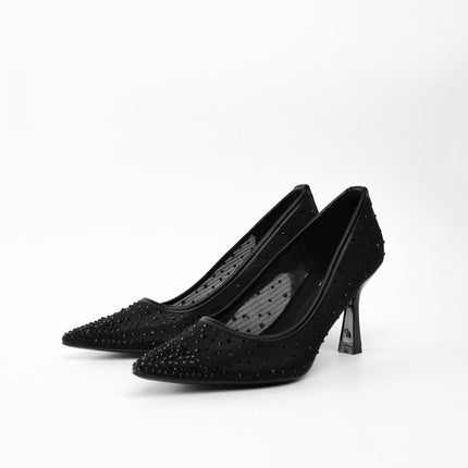 Tacones negros transparentes con apliques