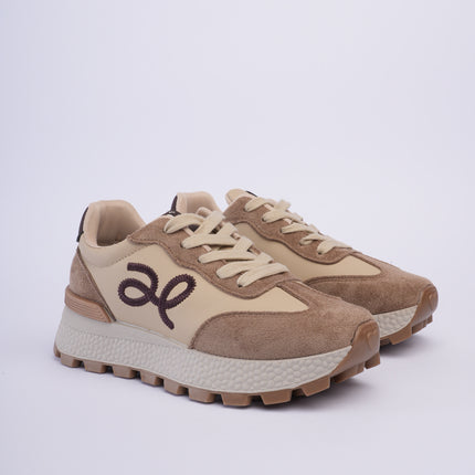 Tenis altos café con beige