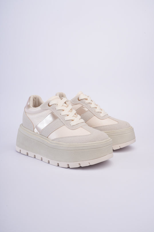 Tenis beige con gris de plataforma