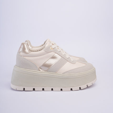 Tenis beige con gris de plataforma