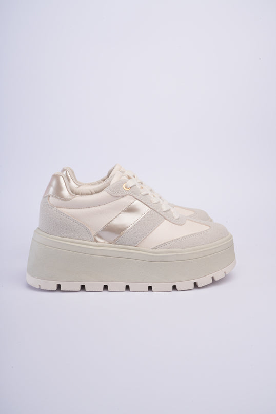 Tenis beige con gris de plataforma