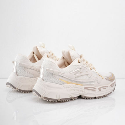 Tenis beige con líneas doradas