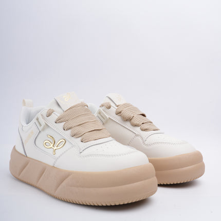 Tenis blancos con beige plataforma x detalle logo