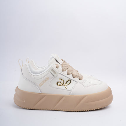 Tenis blancos con beige plataforma x detalle logo