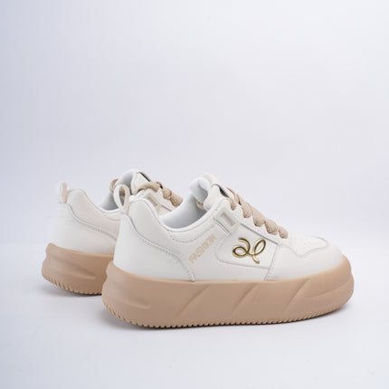 Tenis blancos con beige plataforma x detalle logo