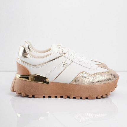 Tenis blancos con dorado y plataforma