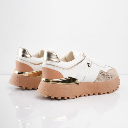 Tenis blancos con dorado y plataforma