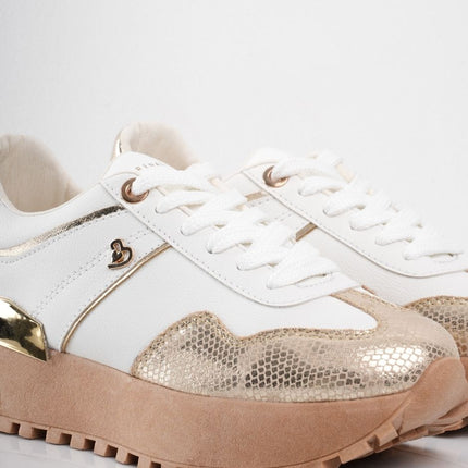 Tenis blancos con dorado y plataforma