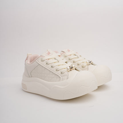 Tenis blancos con rosa y suela gruesa