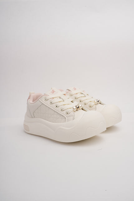 Tenis blancos con rosa y suela gruesa