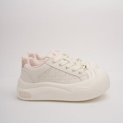 Tenis blancos con rosa y suela gruesa