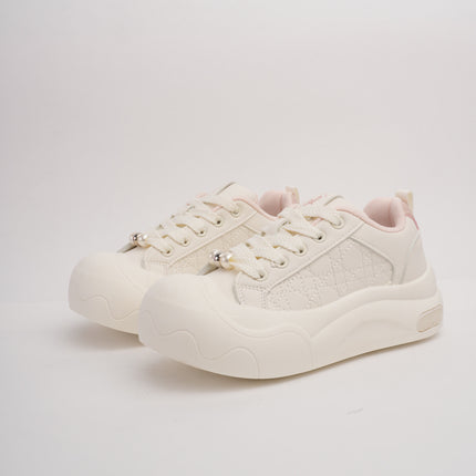 Tenis blancos con rosa y suela gruesa