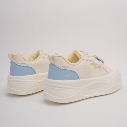 Tenis crema con detalles azul y amarillo