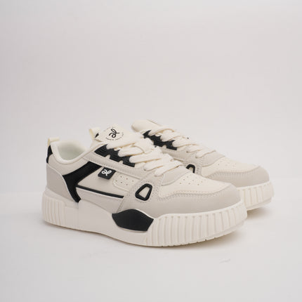 Tenis crema con gris y detalles negros